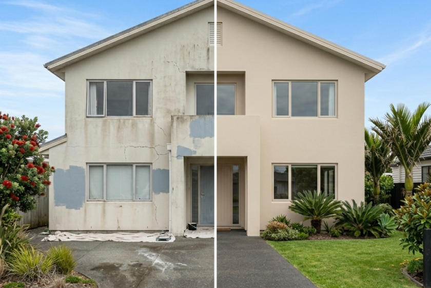 Professional Painters Auckland working on home renovation repainting project by Premier Paint Works
