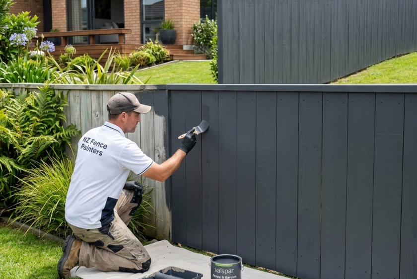 Professional fence painting contractors Auckland repainting wooden fence by Premier Paint Works