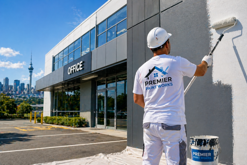 commercial painters auckland working on commercial building