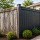 Professional fence repainting comparison showing old weathered wooden fence beside freshly painted modern fence in Auckland residential property