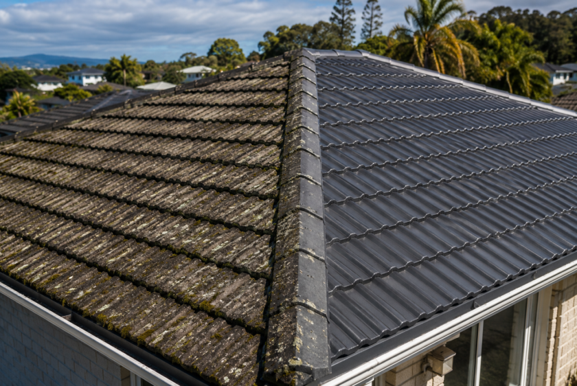 Visible roof restoration signs on an Auckland home including faded paint, weathering, and surface deterioration requiring professional roof restoration services.