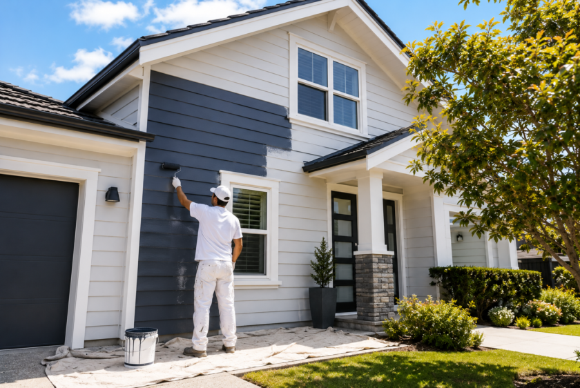 Professional House Painters Hauraki Auckland painting a modern residential home near Auckland's North Shore