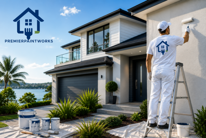 Professional Painters North Shore Auckland from Premier Paint Works completing a high-quality residential painting project on a modern North Shore home.