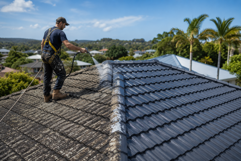 Professional roof restoration project on a residential home in Auckland by Premier Paint Works.
