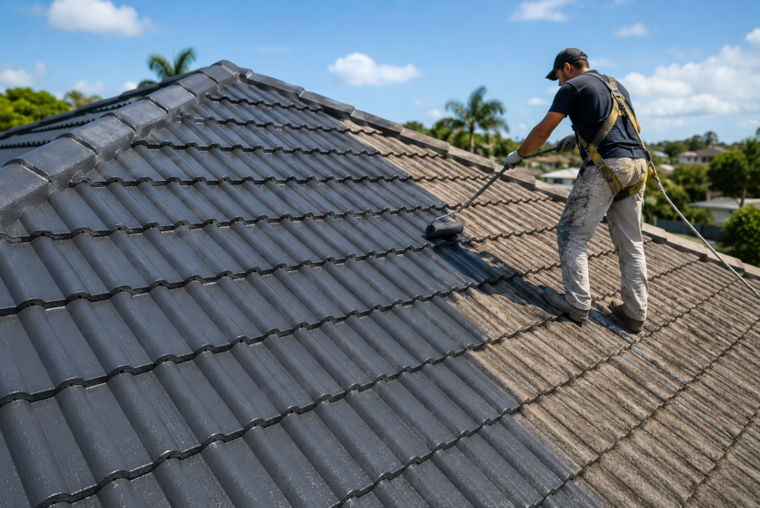 Professional roof painting service in Auckland by Premier Paint Works restoring a residential roof with premium coatings.