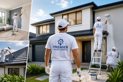 Professional Painters in Auckland from Premier Paint Works delivering high-quality interior and exterior painting services on a modern home.