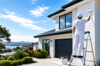 Professional Painters in Albany Auckland completing a high-quality residential exterior painting project by Premier Paint Works.