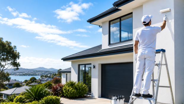 Professional Painters in Albany Auckland completing a high-quality residential exterior painting project by Premier Paint Works.