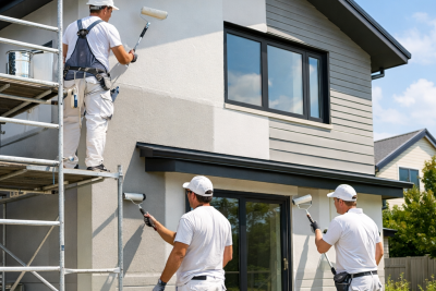Best house painters north shore working on modern home exterior painting project